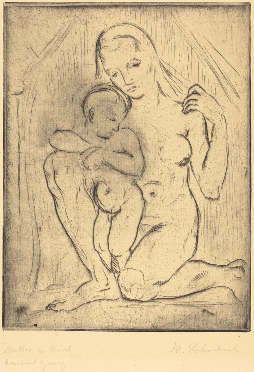 Mutter und Kind (Mother and Child) by Wilhelm Lehmbruck, print, 1910
