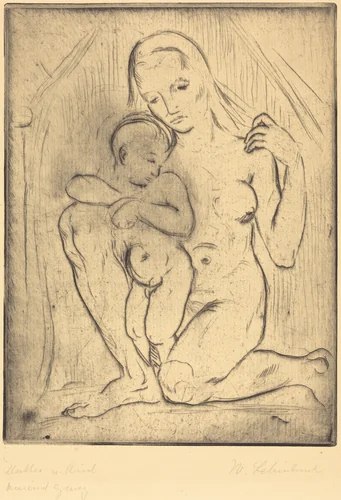 Mutter und Kind (Mother and Child) by Wilhelm Lehmbruck, print, 1910