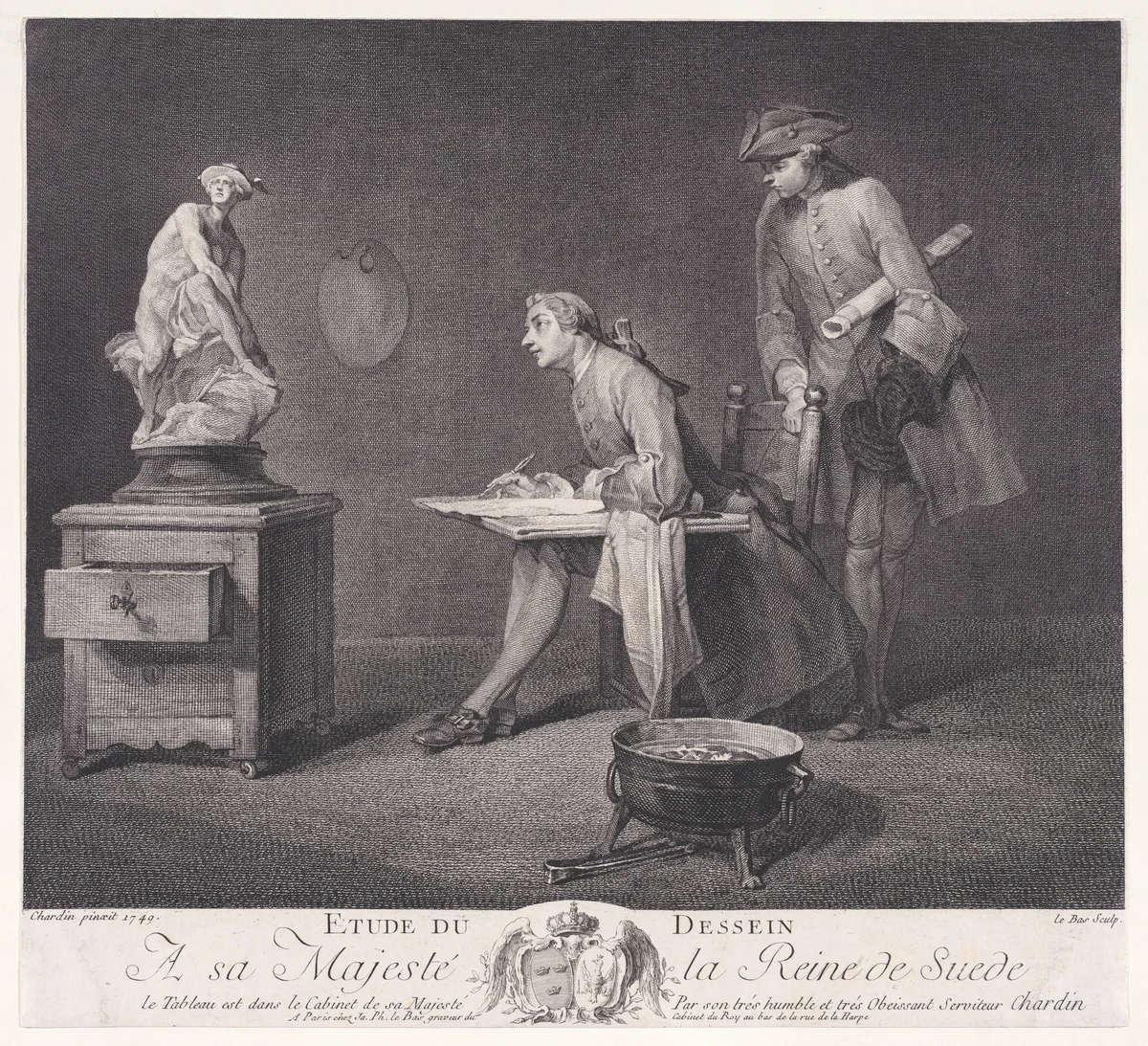 The Drawing Lesson by Jacques-Philippe Le Bas, print, 1749-1783