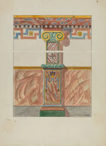 Painted Wall Decoration, Detail of Pilaster by Warren W. Lemmon, index of american design, 1936