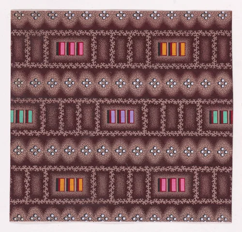 Textile Design with Horizontal Rows of Groups of Three Rectangles Framed by Garlands of Branches and Separated by Rows of Groups of Four Pearls by anonymous, drawing, 1840