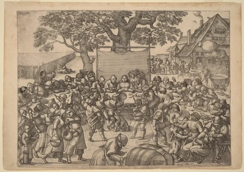 The Large Rustic Wedding Feast by Peter van der Borcht, print, 1560