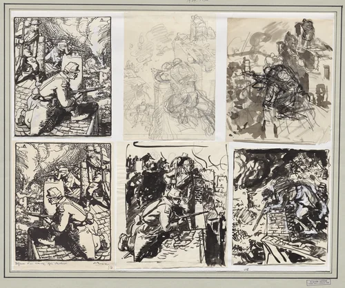 Défense d'un village après Charleroi by Auguste Louis Lepère, drawing, 1914