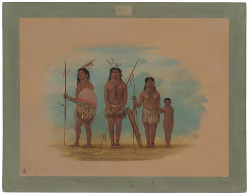 Four Xingu Indians by George Catlin, painting, 1854-1869
