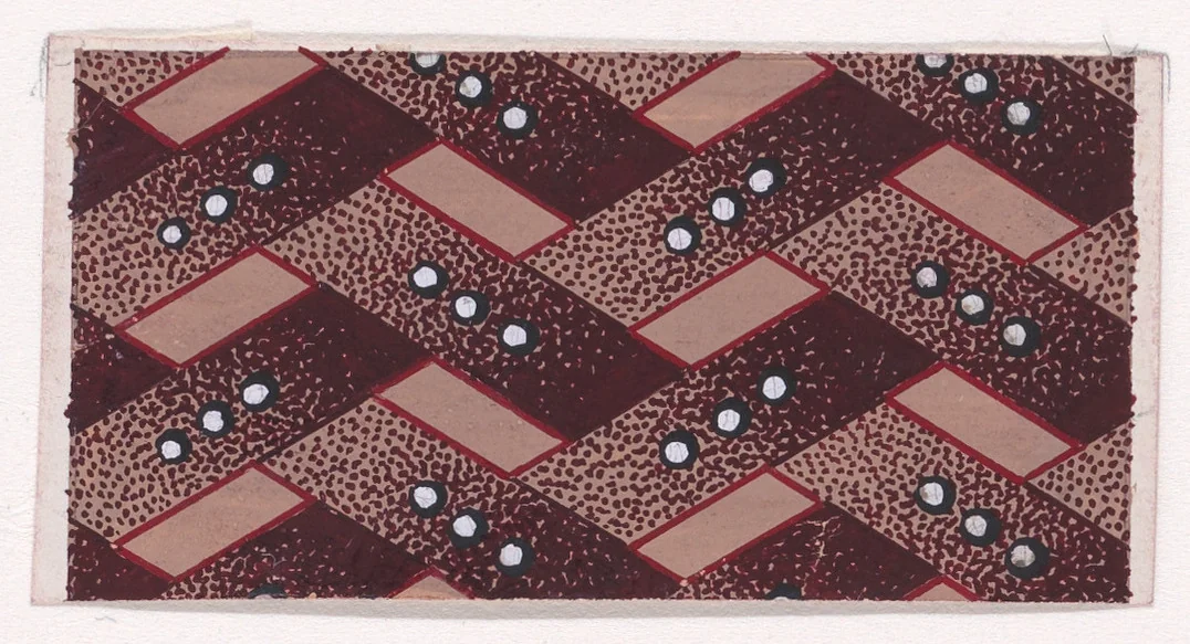 Textile Design with a Basketweave Pattern and Pearls by anonymous, drawing, 1840