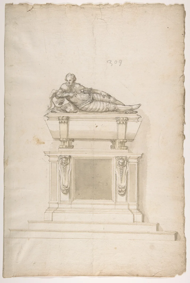 Design for a Man's Tomb by anonymous, drawing, 1500-1599