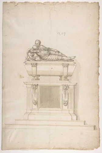 Design for a Man's Tomb by anonymous, drawing, 1500-1599