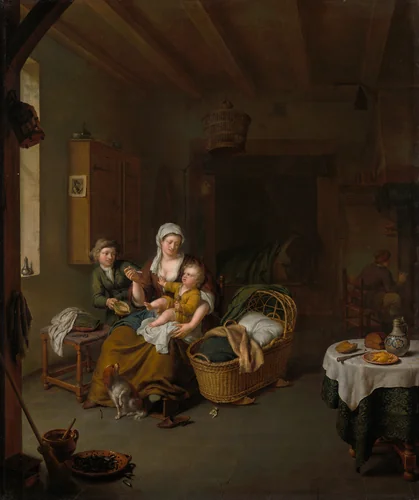 A Mother Feeding her Child (The Happy Mother) by Willem van Mieris, painting, 1707