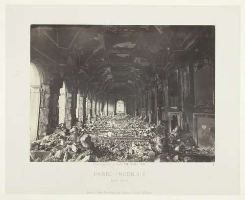 Paris Fire (Great Hall of the State Council), from the series "Paris Incendié" by Charles Soulier, photograph, 1871