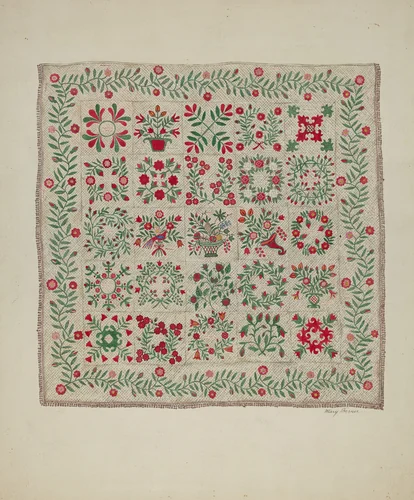 Applique Quilt by Mary Berner, index of american design, 1935-1942
