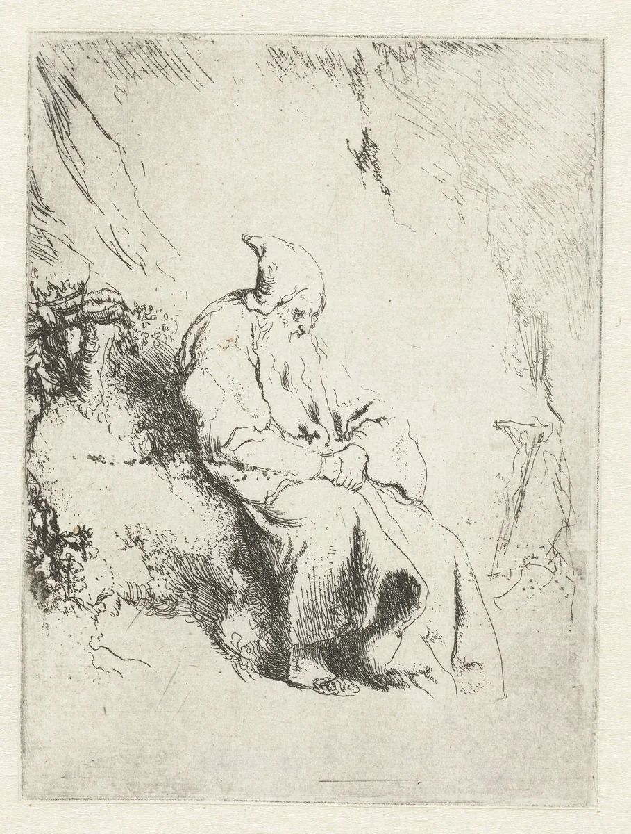 Kluizenaar met crucifix by Jan Lievens, print, 1625-1674