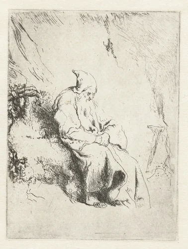 Kluizenaar met crucifix by Jan Lievens, print, 1625-1674