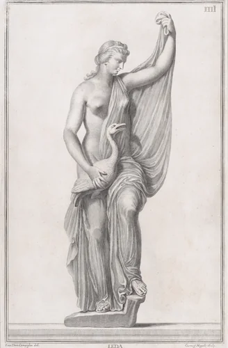 Plate IIII (4): Leda and the Swan, from "Museum Florentinum" (Statuae antiquae dorum et virorum illustrium) by Cosimo Mogalli, print, 1734