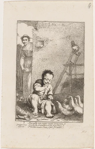 Marcolfa Sees Bertoldino Hatching Eggs by Giuseppe Maria Crespi, print, 1705-1715