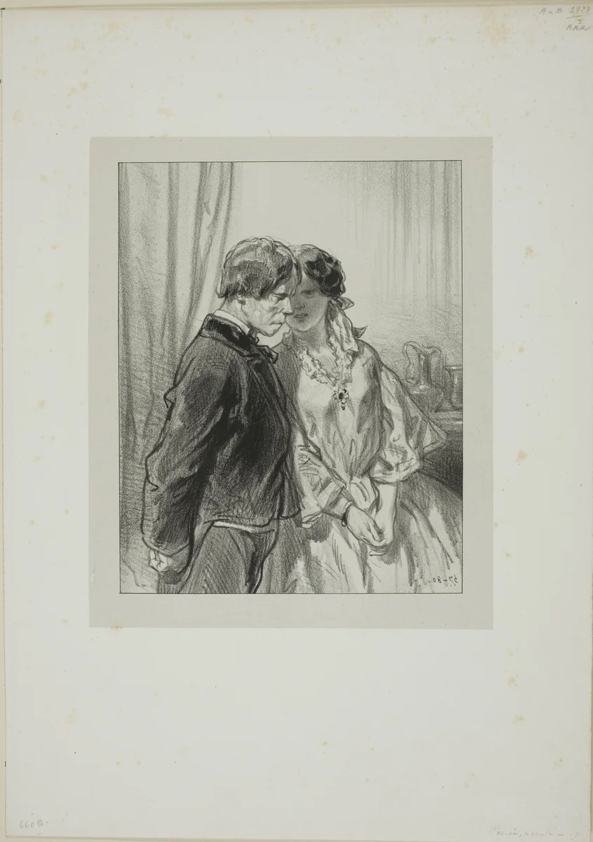 Masks and faces by Paul Gavarni, print, 1857-1858