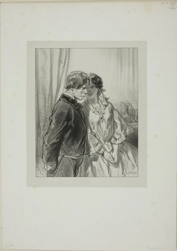 Masks and faces by Paul Gavarni, print, 1857-1858