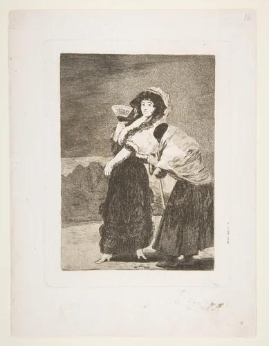 Plate 16 from 'Los Caprichos':For heaven's sake: and it was her mother (Dios la Perdone: Y era su madre) by Goya, print, 1797-1798