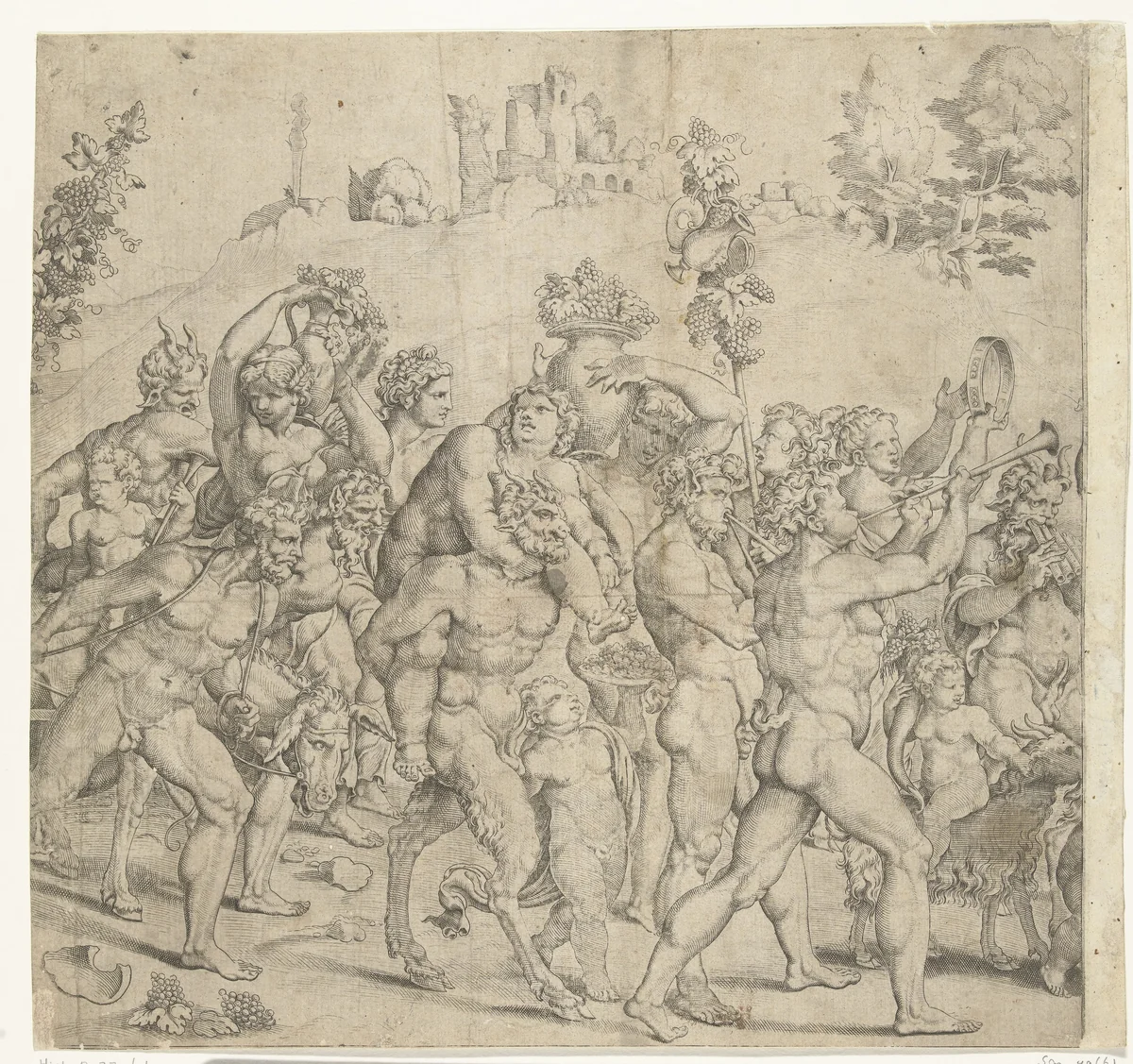 Triomf van Bacchus, midden plaat by Unknown, print, 1543