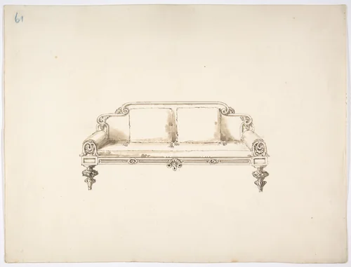 Design for a Sofa with Two Loose Cushions by anonymous, drawing, 1800-1850