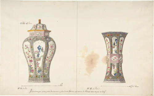 Designs for Two Porcelain Vases by anonymous, drawing, 1765-1790