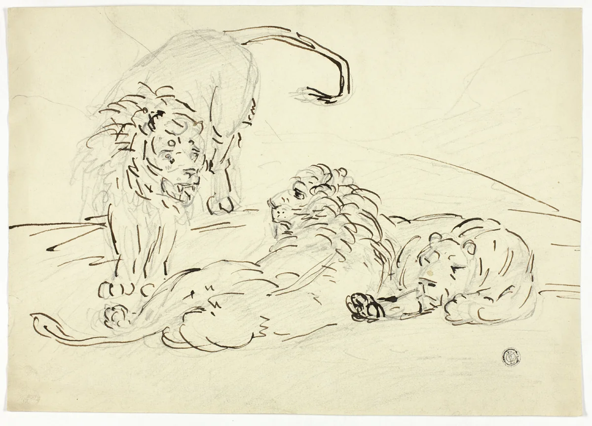 Three Lions by Sawrey Gilpin or Edwin Henry Landseer, drawing, 1753-1873