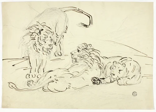 Three Lions by Sawrey Gilpin or Edwin Henry Landseer, drawing, 1753-1873
