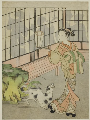 Courtesan Looking Back at Shadows on the Shoji by Isoda Koryusai, print, 1765-1775