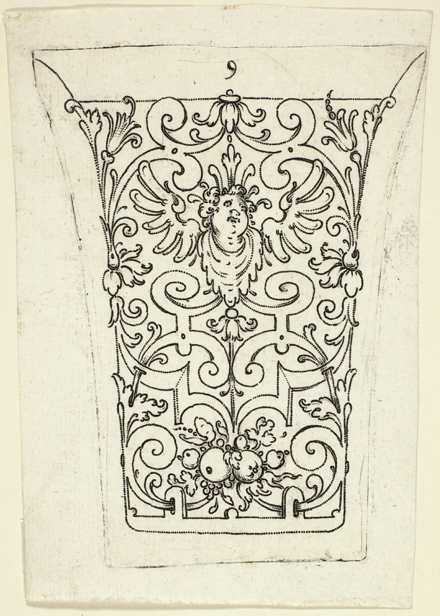 Plate 9, from twenty ornamental designs for goblets and beakers by Master A.P. German, print, 1604