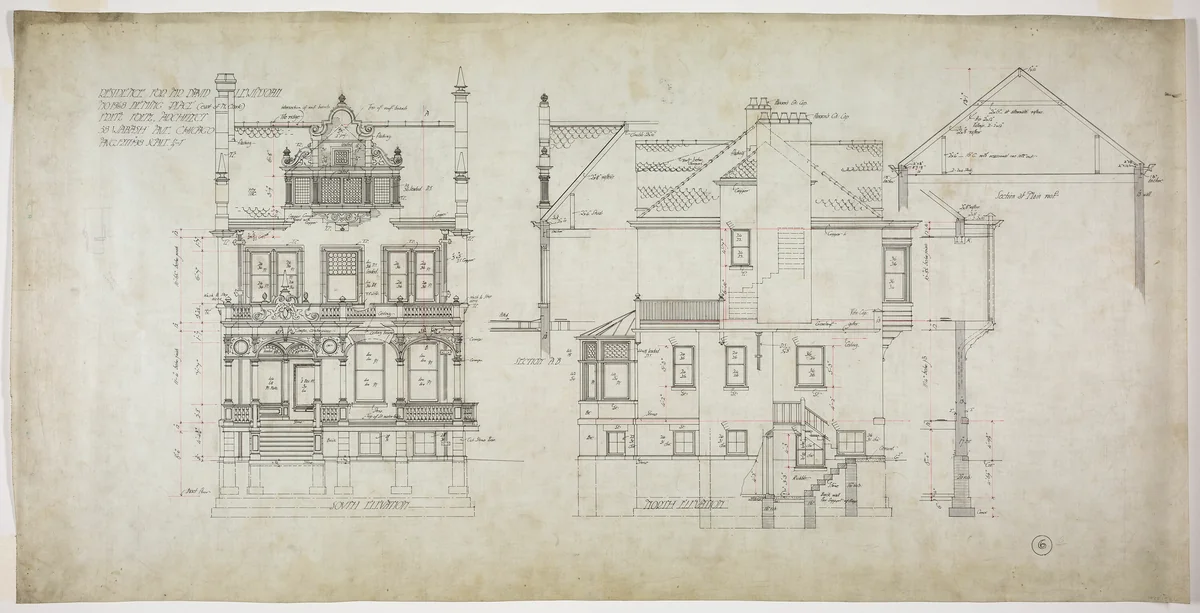 David Lewinsohn House, Chicago, Illinois, North and South Elevations by Fritz Frederick L. Foltz, drawing, 1898