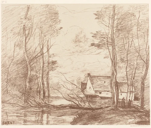 The Mill of Cuincy, near Douai (Le Moulin de Cuincy, pres Douai) by Jean-Baptiste-Camille Corot, print, 1871