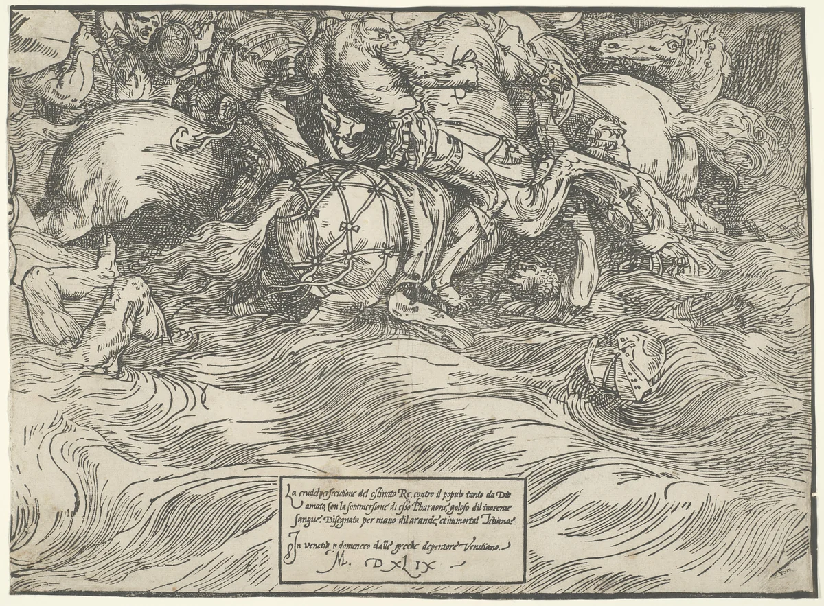 The Submersion of Pharaoh's Army in the Red Sea by Titian, print, 1510-1520