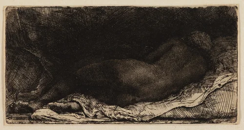 Reclining Female Nude by Rembrandt van Rijn, print, 1658