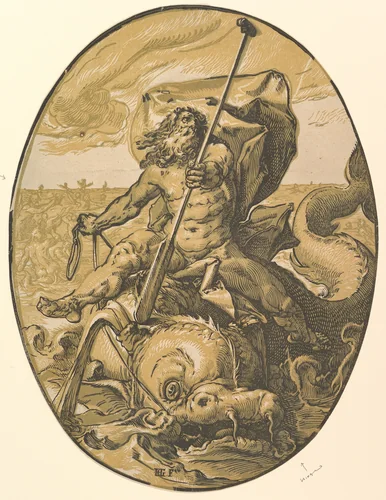 Oceanus by Hendrick Goltzius, print, 1584-1595