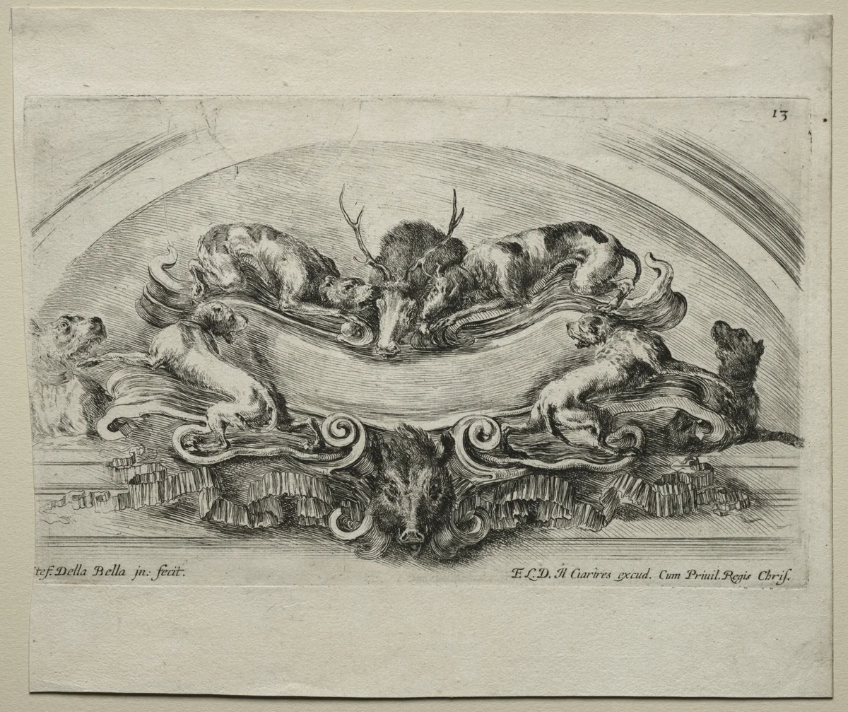 Collection of Various Caprices and New Designs of Cartouches and Ornaments: No 13 by Stefano della Bella, print, 1646