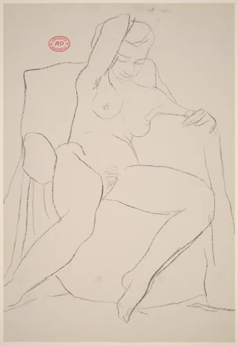 Untitled [seated female nude with right arm behind her head] by Richard Diebenkorn, drawing, 1955-1967