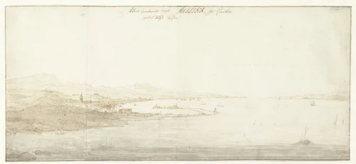 Gezicht op Messina, Sicilië by Willem Schellinks, drawing, 1637-1678