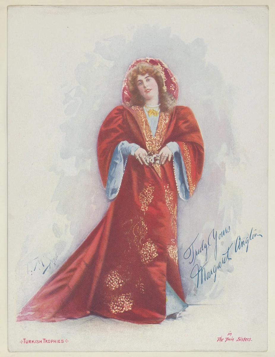 Margaret Anglin in The Twin Sisters, from the Actresses series (T1), distributed by the American Tobacco Co. to promote Turkish Trophies Cigarettes by Frederick Moladore Spiegle, print, 1900