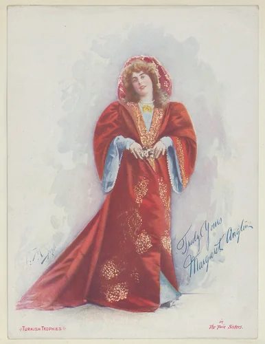 Margaret Anglin in The Twin Sisters, from the Actresses series (T1), distributed by the American Tobacco Co. to promote Turkish Trophies Cigarettes by Frederick Moladore Spiegle, print, 1900