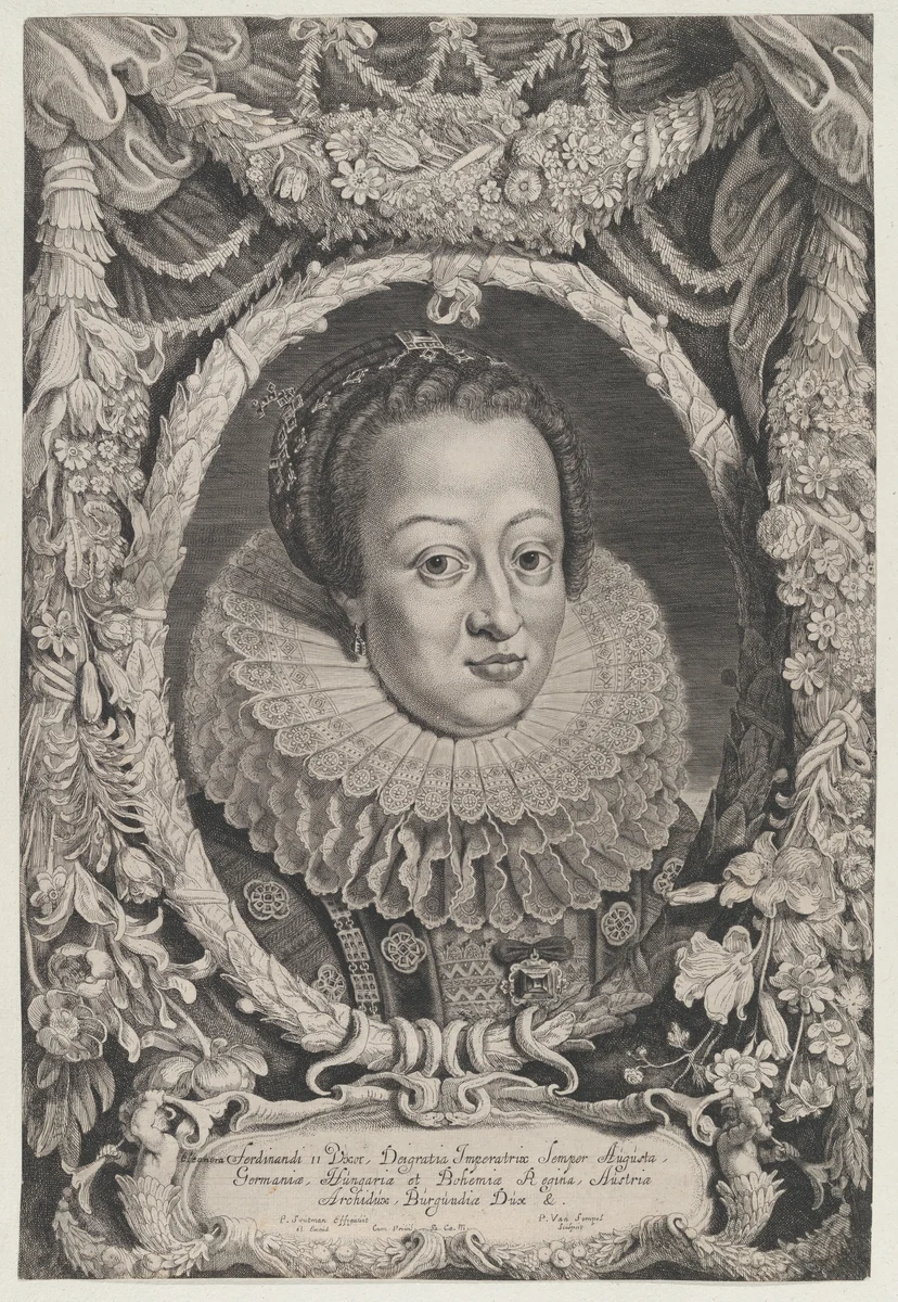 Eleonora, Wife of Ferdinand II, from the series Ferdinandus II et III Imperatorum Domus Austriacae... by Pieter van Sompel, print, 1620-1630