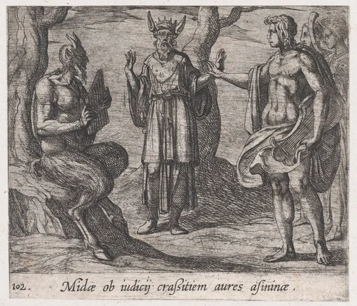 Plate 102: Midas with the Ears of an Ass (Midae ob iudicij craßustiem aures asininae), from Ovid's 'Metamorphoses' by Antonio Tempesta, print, 1606