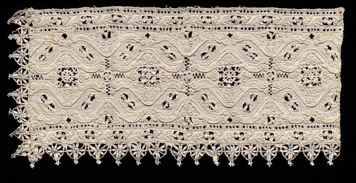 Needlepoint (Cutwork) and Bobbin Lace Edging by Unknown, textile, 1500-1599