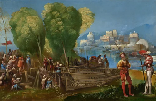 The Trojans Repairing Their Ships in Sicily by Dosso Dossi, painting, 1520
