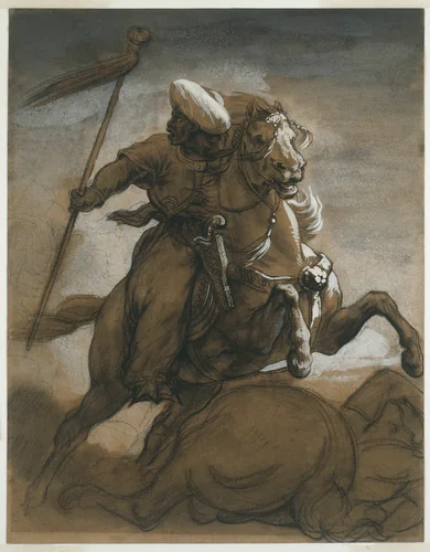Turkish Cavalier in Combat by Jean Louis André Théodore Géricault, drawing, 1813-1823