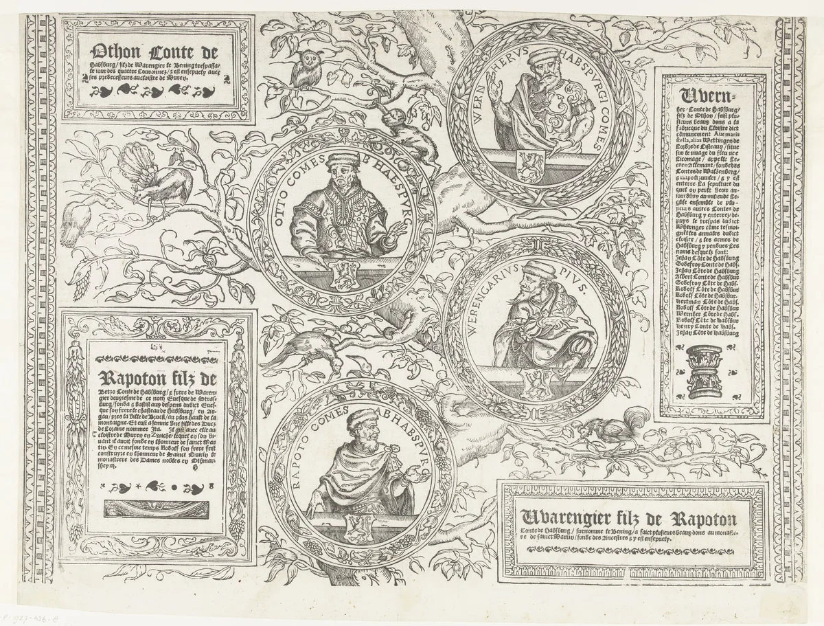 Stamboom van het Habsburgse huis, blad acht by Robert Péril, print, 1533-1535