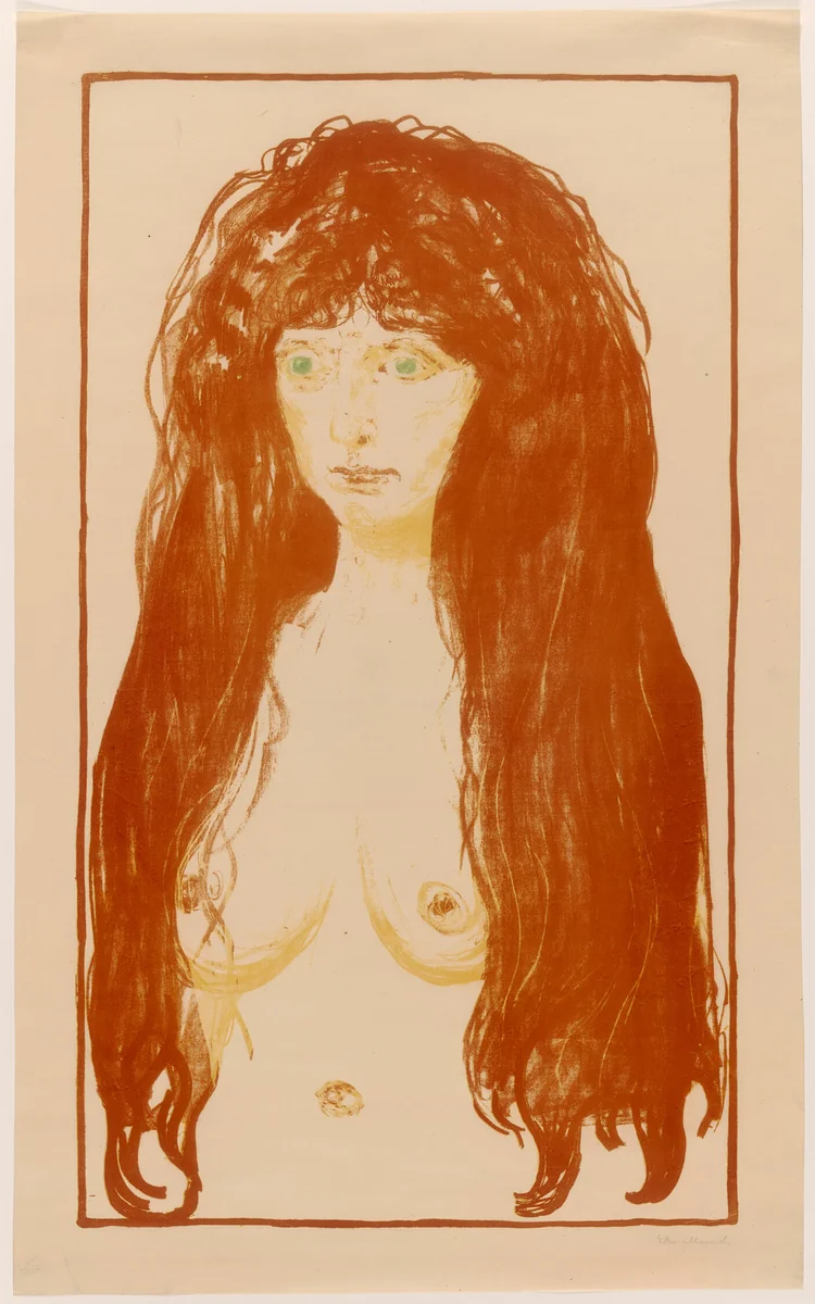Woman with Red Hair and Green Eyes. The Sin by Edvard Munch, print, 1902