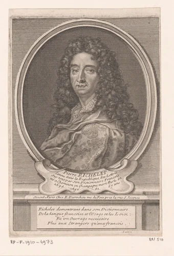 Portret van César-Pierre Richelet by Étienne Desrochers, print, 1726