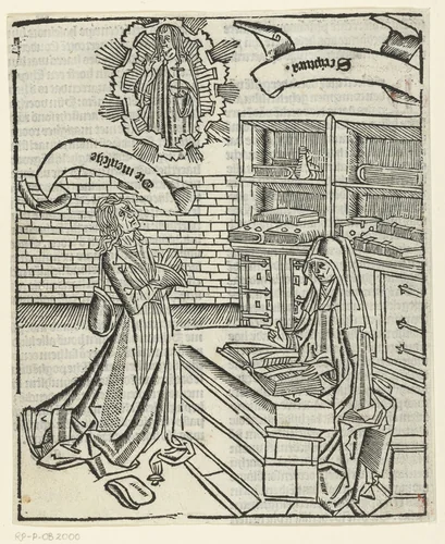 Scriptura en de mens by Unknown, print, 1480-1500