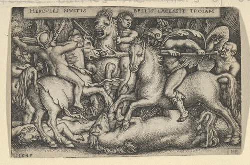Hercules Fighting Against the Trojans, from "The Labors of Hercules" by Sebald Beham, print, 1545