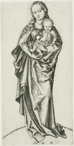 The Madonna and Child with an Apple by Martin Schongauer, print, 1470-1480