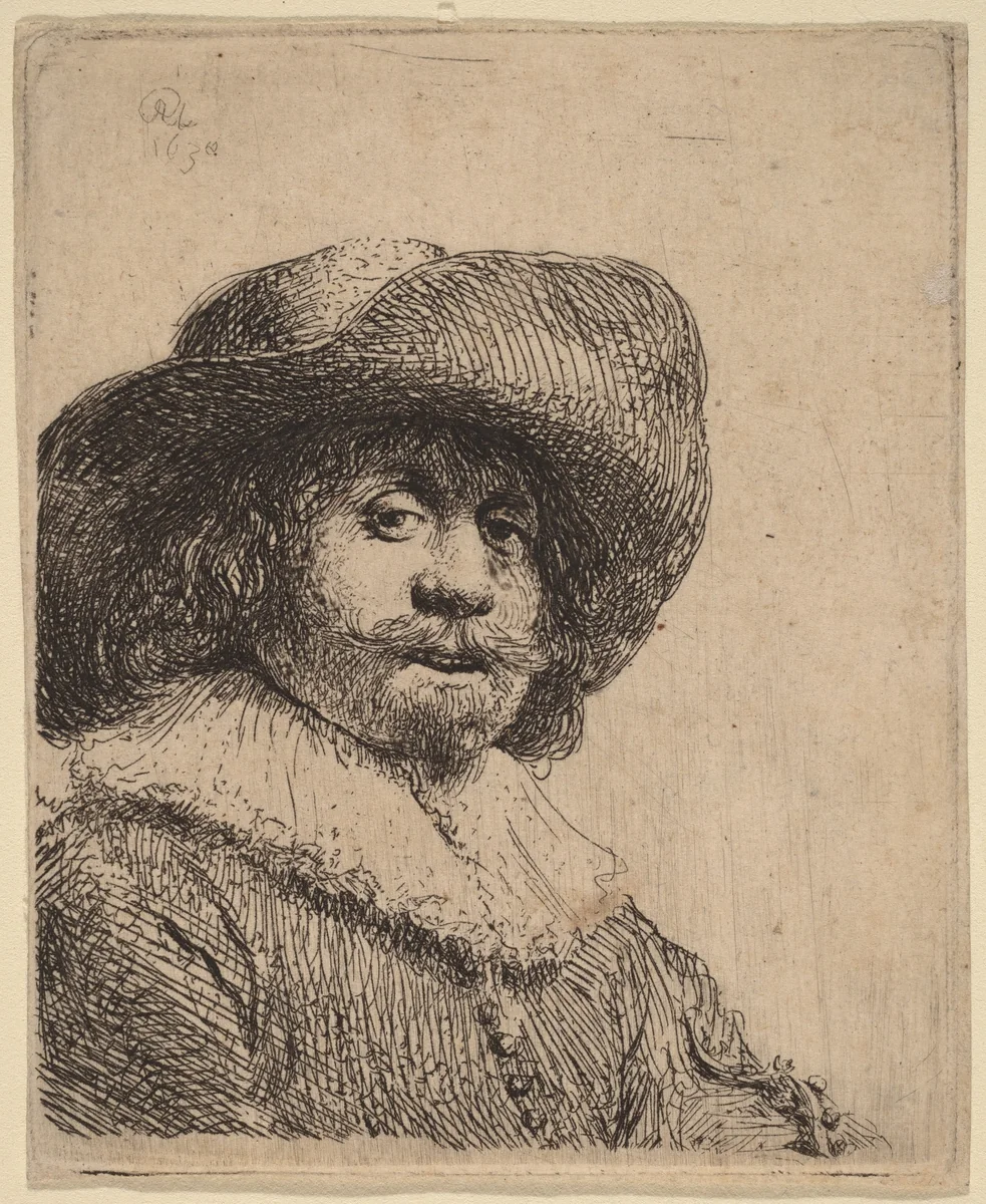 Man in a Broad-Brimmed Hat by Rembrandt van Rijn, print, 1638